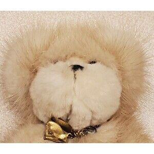 Vintage Susie Strong mink teddy bear Plush with charms on necklace rare find